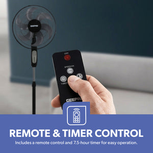 Geepas GF21112 16 Inch Stand Fan with Remote Control | 60W Power| 3 Speed Settings| 5 Durable AS Blades| 7.5 Hour Timer| Wide Oscillation Function| 2 Years Warranty