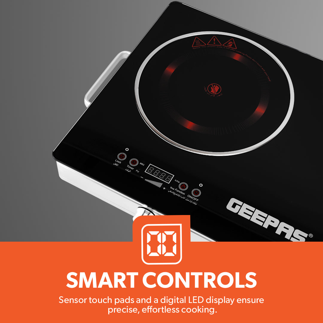 Geepas Digital Infrared Cooker GIC6131 |3600W Double Cooking Hob | Dual Ceramic Plates| Touch & Knob Control| Digital Display| Timer| Safety Protection|  2 Years Warranty