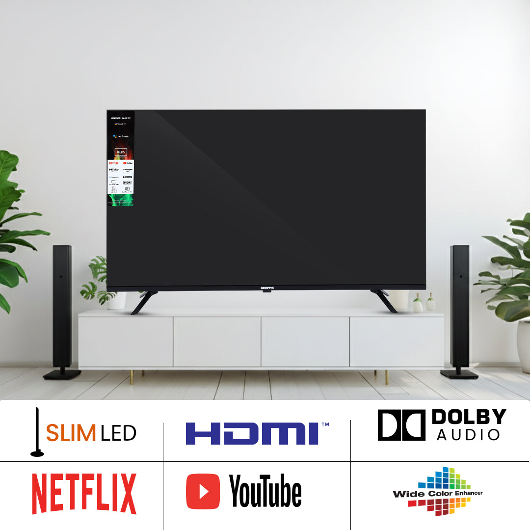 Geepas 43 Inch FHD QLED Google TV GLED4325GTQLD | Dolby Audio | Google TV OS | Built-in Wi-Fi & Bluetooth | HDMI & USB Connectivity | Voice Control | 1 Year warranty