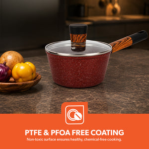 Royalford RF12491 Granite Coated Cookware Set 10 PCS with Lids | Induction Compatible Forged Aluminium Pots, Saucepan, Frypan & Nylon Cooking Tools | Ideal For Daily Use
