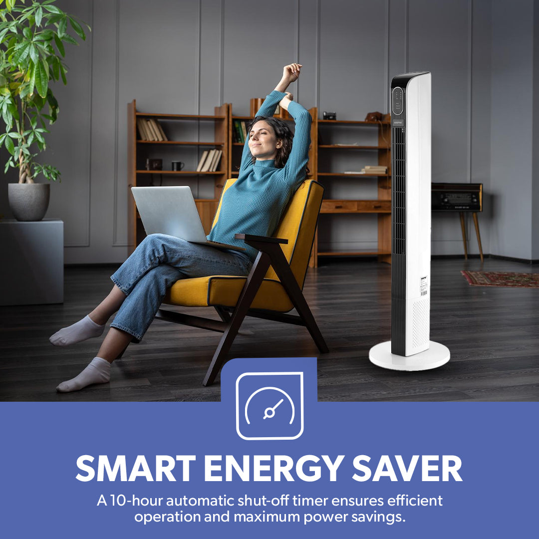 Geepas GF21167 Digital Tower Fan | 3 Wind Modes & 3 Speed Settings | Remote Control | 10-Hour Timer | LED Display | Powerful Airflow |  Safe Operation| 2 Years Warranty