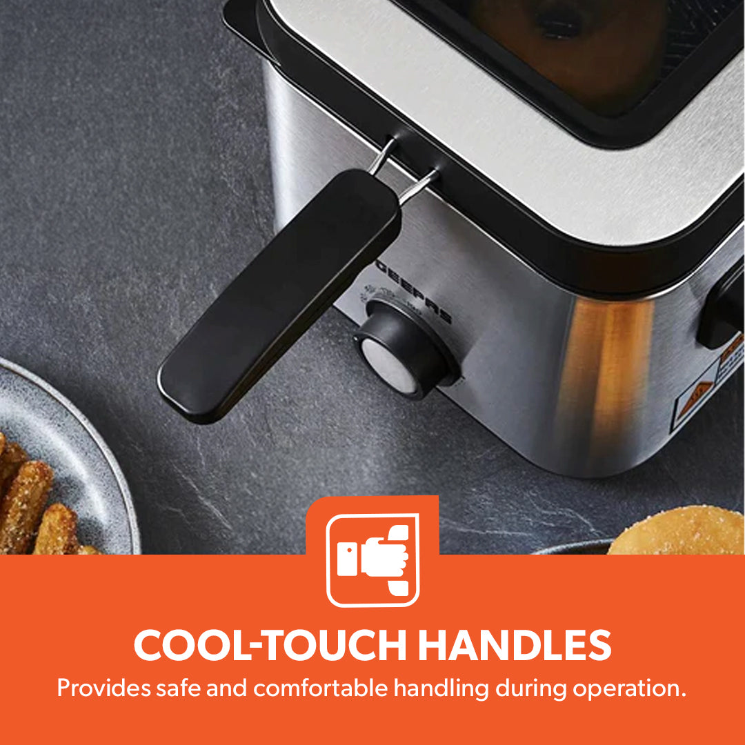 Geepas GDF36012UK 1.5L Deep Fryer with Adjustable Temperature Control | Heating Indicator Light | Cool Touch Handles | Stainless Steel Body for Crispy Fried Foods