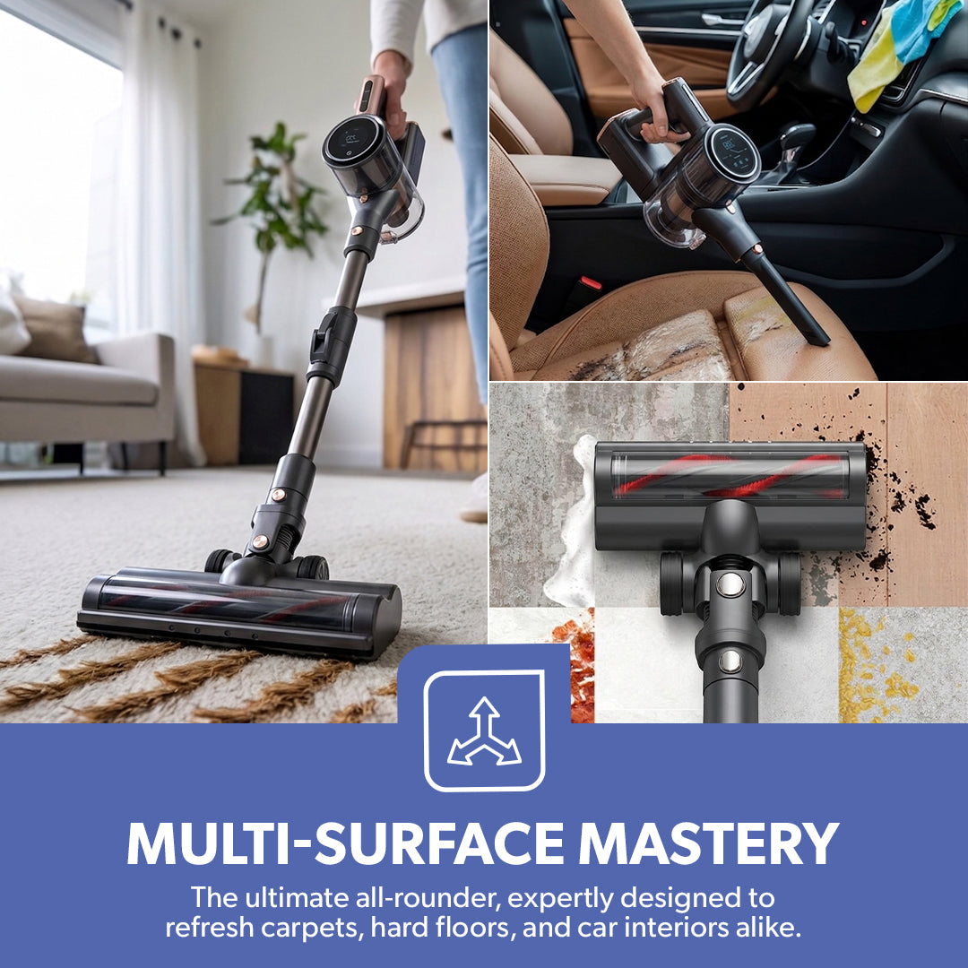 Geepas GVC19046UK Cordless 2-in-1 Stick Vacuum Cleaner with 29.6V Lithium-Ion Battery | 33kPa Suction Power | Flexible Bend Tube | LED Touch Panel | 55-Min Runtime