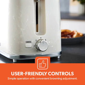 Geepas GBT36555UK-WT Skye Collection 2 Slice Toaster with 7 Browning Settings | Removable Crumb Tray | Cord Storage |Cancel Function & Marble Effect Finish for Kitchens