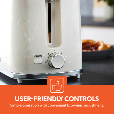 Geepas GBT36555UK-WT Skye Collection 2 Slice Toaster with 7 Browning Settings | Removable Crumb Tray | Cord Storage |Cancel Function & Marble Effect Finish for Kitchens