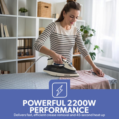 Geepas GSI24013UK Ceramic Steam Iron 2200W with Ceramic Soleplate | Variable Steam Control  |  Vertical Steam Function |  320ml Water Tank and Wet & Dry Ironing