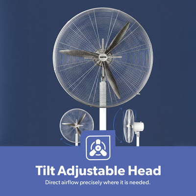 Geepas GF21198 26 Inch Industrial Pedestal Fan | 210W Copper Motor | 650mm 3 Metal Blade Fan with Oscillation | 3 Speeds| Adjustable Height | Heavy Duty Cooling Airflow