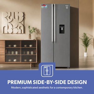 Geepas GRFS6622SWXHN Side by Side Refrigerator | 700L Gross Capacity | Inverter Compressor | Inverter Compressor |4 crystal drawers |R600a refrigerant | 1-Year Warranty