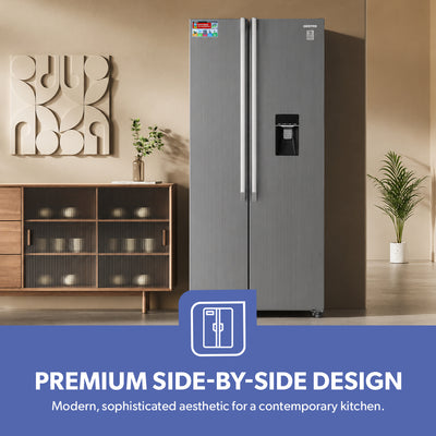 Geepas GRFS6622SWXHN Side by Side Refrigerator | 700L Gross Capacity | Inverter Compressor | Inverter Compressor |4 crystal drawers |R600a refrigerant | 1-Year Warranty