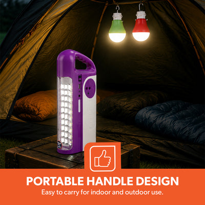 Geepas GE53035 Rechargeable LED Lantern with Solar Panel | 30 SMD LED Emergency Light | 2 LED Bulbs | USB Mobile Charging |Automatic Lighting During Power Failure