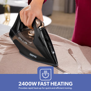 Geepas GSI7801  2400W Ceramic Steam Iron | Self-Cleaning Steam Iron | Ceramic-Coated Soleplate | Powerful Steam Boost | Three Ironing Modes |Vertical Steam Function