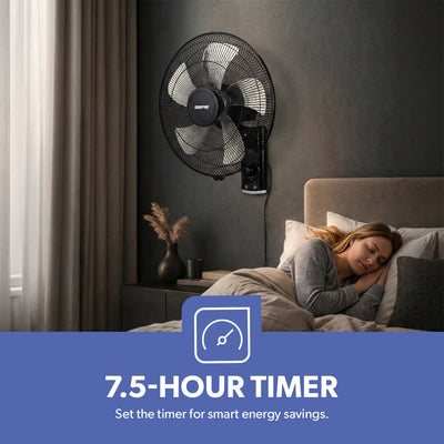 Geepas 18 Inch Wall Fan with Remote Control GF21125 | Powerful Copper Motor| 3 Speed Settings| 5 AS Blades| Oscillation| 7.5h Timer| Self-Protection| 2 Years Warranty