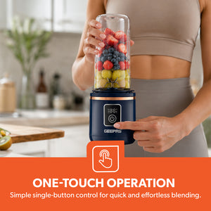 Geepas GSB44058 Rechargeable Portable Blender | 420ml USB Smoothie Blender c Powerful 150W Motor | Digital Battery Display  | USB Type-C Charging | One-Touch Operation