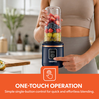 Geepas GSB44058 Rechargeable Portable Blender | 420ml USB Smoothie Blender c Powerful 150W Motor | Digital Battery Display  | USB Type-C Charging | One-Touch Operation