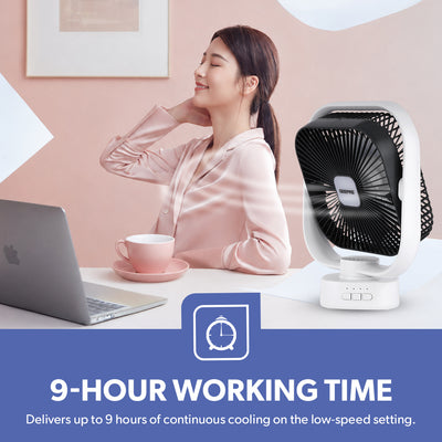 Geepas GF21122 8-Inch Oscillating LED Table Fan | Rechargeable AC/DC Function| 2x1500mAh Lithium Battery| Two-Level LED Light| 9 Hours Working Time| 2 Years Warranty