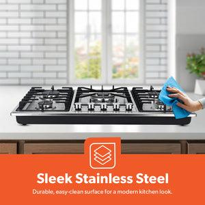 Geepas GGC31043 Built-in Gas Hob | 5 Burner Stainless Steel Hob with Auto Ignition| Flame Safety Device| High Efficiency Burners| Easy Cleaning Design & 2 Years Warranty