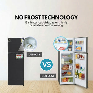 Geepas GRF3207SSXXN No Frost Double Door Refrigerator with Inverter Technology | Multi Air Flow  | Twist Ice Maker | Large Storage Capacity | Stainless Steel Finish