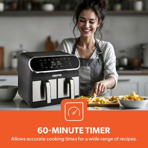 Geepas GAF37535UK Digital Air Fryer | 8L Dual Basket with LED Display |  Touch Control Panel |   60 Minute Timer |  Healthy Oil and  Fat Free Cooking Technology