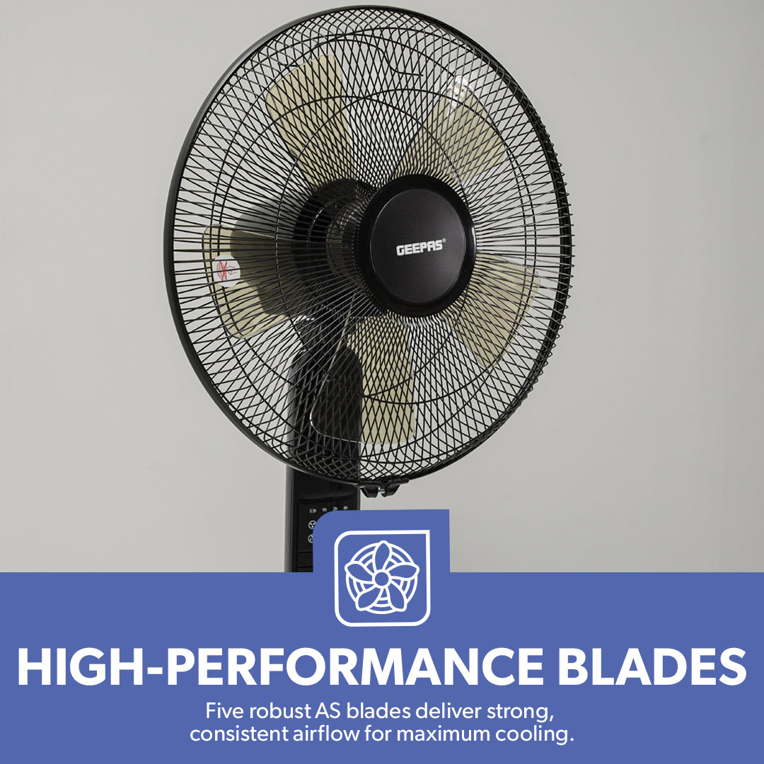 Geepas GF9489 16 Inch Stand Fan with Remote Control | 60W Powerful Motor | 3 Speed Settings| 7.5 Hour Timer | Adjustable Height | Oscillation Function | 2 Years Warranty