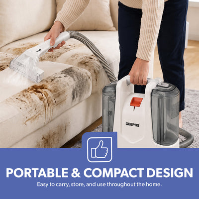 Geepas GSC19050UK Portable Spot Cleaner for Carpets & Upholstery | Dual Water Tank Design | Lightweight Construction | Deep Cleaning Action | Ideal for Multiple Surfaces