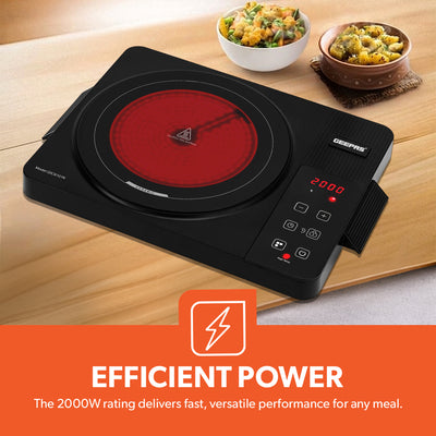 Geepas Digital Infrared Cooker GIC6101 | 2000W High Power  Electric Cooker| Touch Control | Digital Display| Large Heating Plate| Multi Functions | 2 Year Warranty