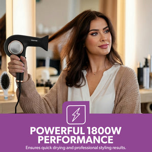 Geepas GH8645 1800W Hair Dryer | DC Motor| 3 Speed Settings| Cool Shot Function| Detachable Concentrator Nozzle| Professional Hair Drying & Styling | 2 Years Warranty