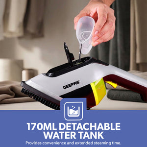 Geepas GGS25019 Handheld Garment Steamer | 1650–1950W | 170ml Water Tank | Ceramic Soleplate | 30g/min Steam | Travel-Friendly & Vertical Ironing | 2 Years Warranty