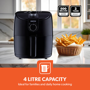 Geepas GAF37550 4 Litre Air Fryer | 1500W Vortex Rapid Air Technology for Faster Cooking| Less Oil Frying | Adjustable Temperature Control |  Family Size Air Fryer