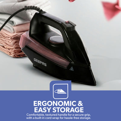 Geepas GSI24014UK 2400W Ceramic Steam Iron | Ceramic Soleplate |  Steam Burst & Self-Clean Function | Adjustable Temperature Control | Safe & Reliable Operation