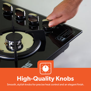 Geepas GGC31050FFD Built-in Glass Gas Hob | 4  Burners | Auto Ignition System | Flame Failure Safety Device (FFD) | Durable Design | Energy Efficient | 2 Years Warranty