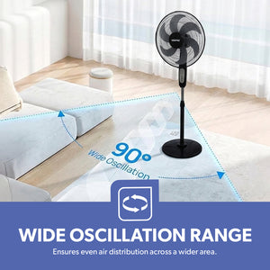Geepas GF21112 16 Inch Stand Fan with Remote Control | 60W Power| 3 Speed Settings| 5 Durable AS Blades| 7.5 Hour Timer| Wide Oscillation Function| 2 Years Warranty