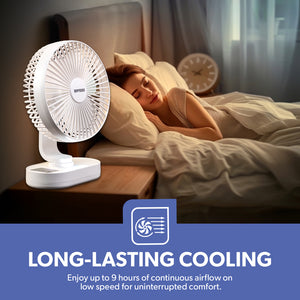 Geepas GF21157 8-Inch Rechargeable Fan with LED Night Light |Features 3-speed control |9-hour runtime |lithium battery |3 Blade Fan with Adjustable Head| portable design