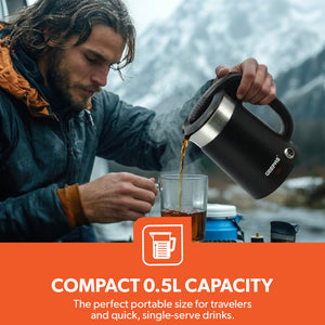 2-in-1 Double Layer Traveller's Kettle, 0.5L Kettle, GK38055 | 12V Portable Electric Car Kettle | Stainless Steel Coffee Mug with Cigarette Lighter Charger