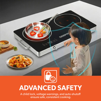 Geepas Digital Infrared Cooker GIC6131 |3600W Double Cooking Hob | Dual Ceramic Plates| Touch & Knob Control| Digital Display| Timer| Safety Protection|  2 Years Warranty