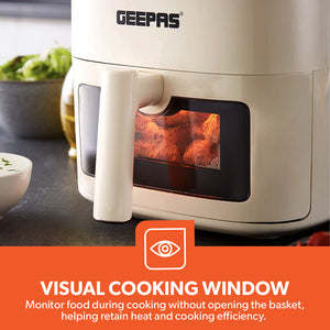 Geepas GAF37536UK Air Fryer  4.5L with Vortex Air Technology |  Visual Cooking Window  | 30 Minute Timer |  Oil-Free Cooking and Multi-Function Food Preparation