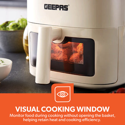 Geepas GAF37536UK Air Fryer  4.5L with Vortex Air Technology |  Visual Cooking Window  | 30 Minute Timer |  Oil-Free Cooking and Multi-Function Food Preparation