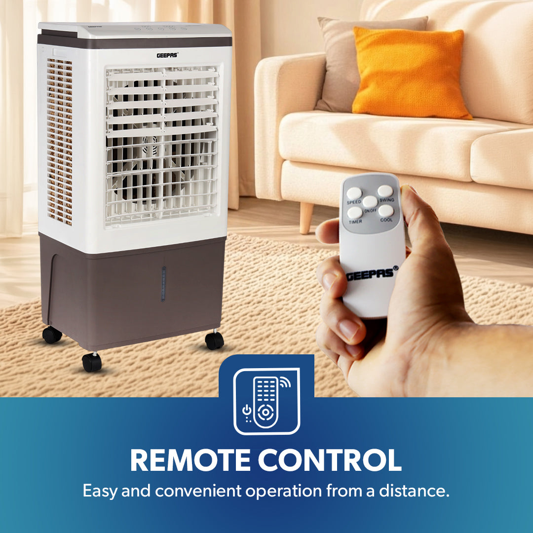 Geepas GAC9433 Digital Air Cooler | 45L Large Water Tank | 150W Power | Ice Box Technology | 3 Wind Speeds | 7.5-Hour Timer | Remote Control  | 2 Years Warranty
