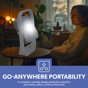 Geepas GF21162 8” Rechargeable Fan with LED Light | 2-Speed Powerful Airflow | Built-in Battery for Power Backup | Portable Design | Adjustable Tilt | 2 Years Warranty