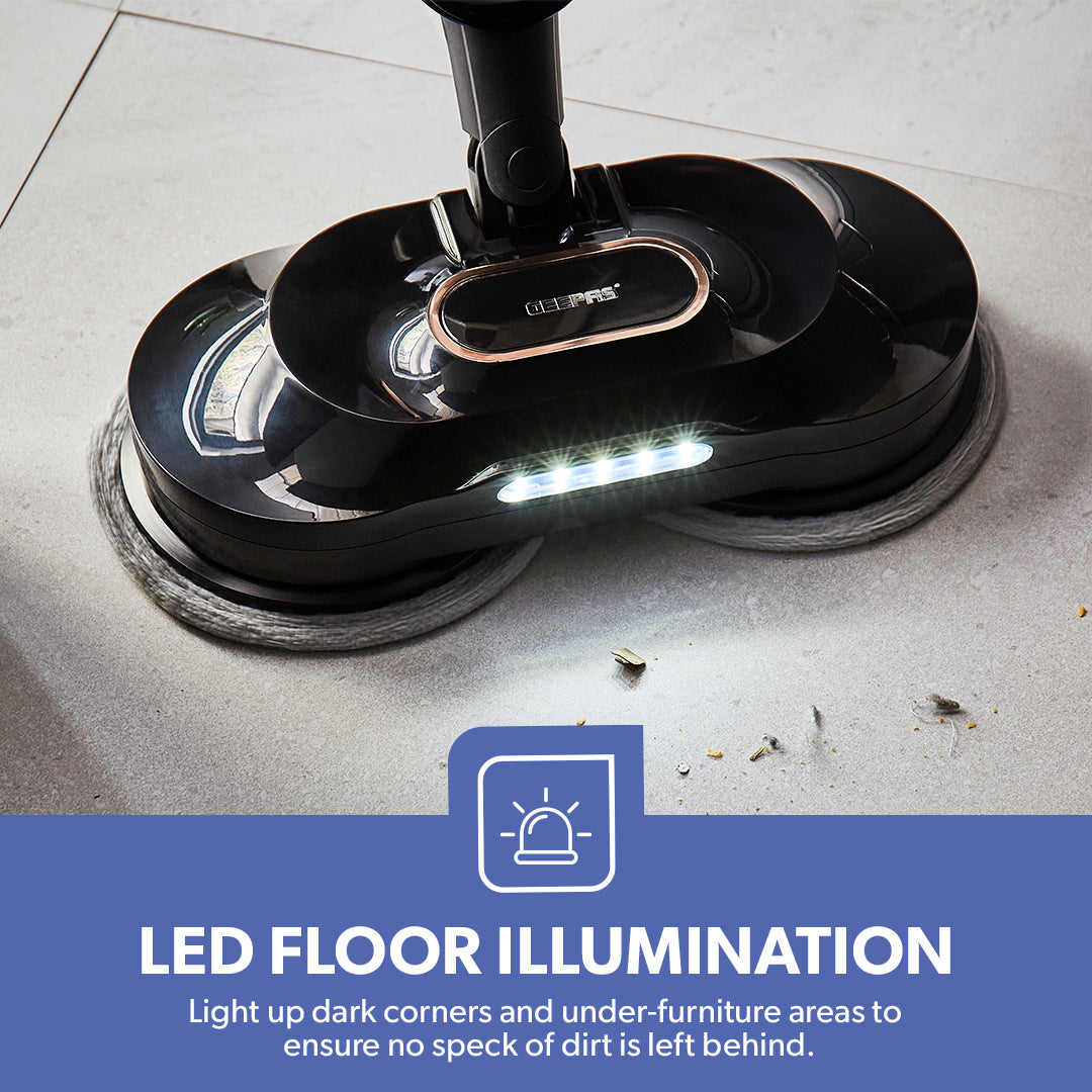 Geepas GSC63077UK Digital Steam & Scrub Floor Mop with Twin Rotating Pads | Adjustable Steam Control | 540ml Water Tank | LED Display & 7m Power Cord | Lightweight design