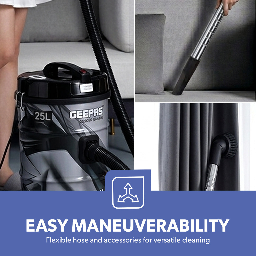 Geepas GVC2598 Drum Vacuum Cleaner | 2300W High Power | Large Capacity Dust Tank| Low Noise Operation| Strong Suction & Efficient  Deep Cleaning Appliance for Home
