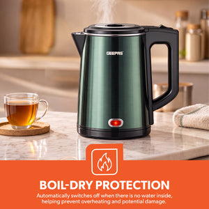 Geepas GK38037 1.8L Double Layer Electric Kettle | 1500W Fast Heating | Boil-Dry Protection & Auto Shut-Off | 360° Rotational Base | Power Indicator Light | Durable