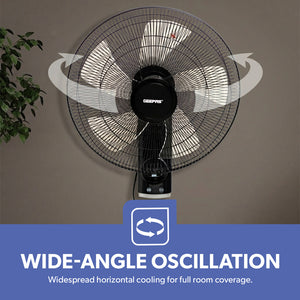 Geepas 18 Inch Wall Fan with Remote Control GF21125 | Powerful Copper Motor| 3 Speed Settings| 5 AS Blades| Oscillation| 7.5h Timer| Self-Protection| 2 Years Warranty