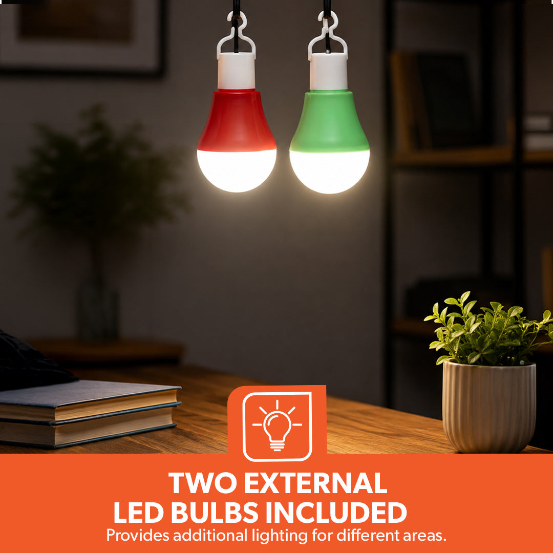 Geepas GE53035 Rechargeable LED Lantern with Solar Panel | 30 SMD LED Emergency Light | 2 LED Bulbs | USB Mobile Charging |Automatic Lighting During Power Failure