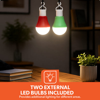 Geepas GE53035 Rechargeable LED Lantern with Solar Panel | 30 SMD LED Emergency Light | 2 LED Bulbs | USB Mobile Charging |Automatic Lighting During Power Failure