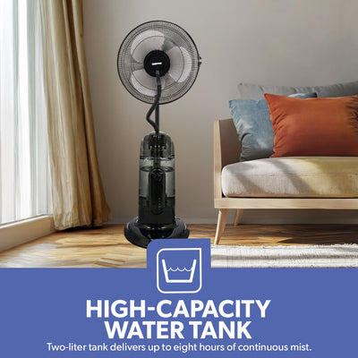 Geepas GF21161 16-Inch Mist Fan with LCD Display | 3 Wind Speeds| 3 Cooling Modes| 7.5-Hour Timer| 2L Water Tank| Remote Control| 100% Copper Motor| 2 Years Warranty
