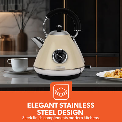 Geepas GK38073UK-CR Stainless Steel Cordless Kettle, 3000W Fast Boil Electric Jug, 1.7L Capacity, Strix Controller, Auto Shut-Off, Boil Dry Protection, 360° Base