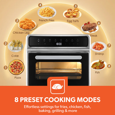 Geepas 25L Digital Air Fryer Oven GAFO37549 | Vortex Rapid Air Technology | 8 Preset Cooking Modes| Adjustable 40–200°C Temperature and 1800W High Cooking Performance