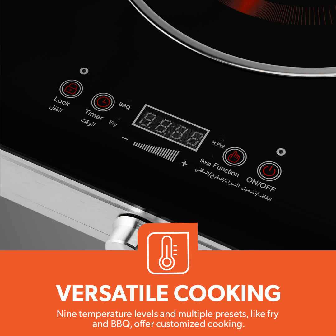 Geepas Digital Infrared Cooker GIC6131 |3600W Double Cooking Hob | Dual Ceramic Plates| Touch & Knob Control| Digital Display| Timer| Safety Protection|  2 Years Warranty