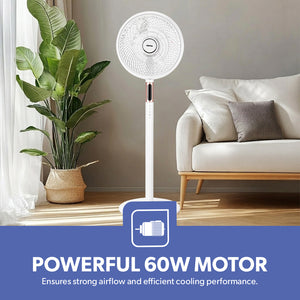 Geepas GF21205 14” Stand Fan with Remote Control | Scandi Series, 60W Motor| 3-Speed| 8H Timer| 5-Blade Air Circulation| Wide Oscillation| Korean Style| 2 Years Warranty