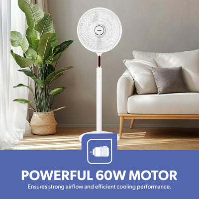 Geepas GF21205 14” Stand Fan with Remote Control | Scandi Series, 60W Motor| 3-Speed| 8H Timer| 5-Blade Air Circulation| Wide Oscillation| Korean Style| 2 Years Warranty